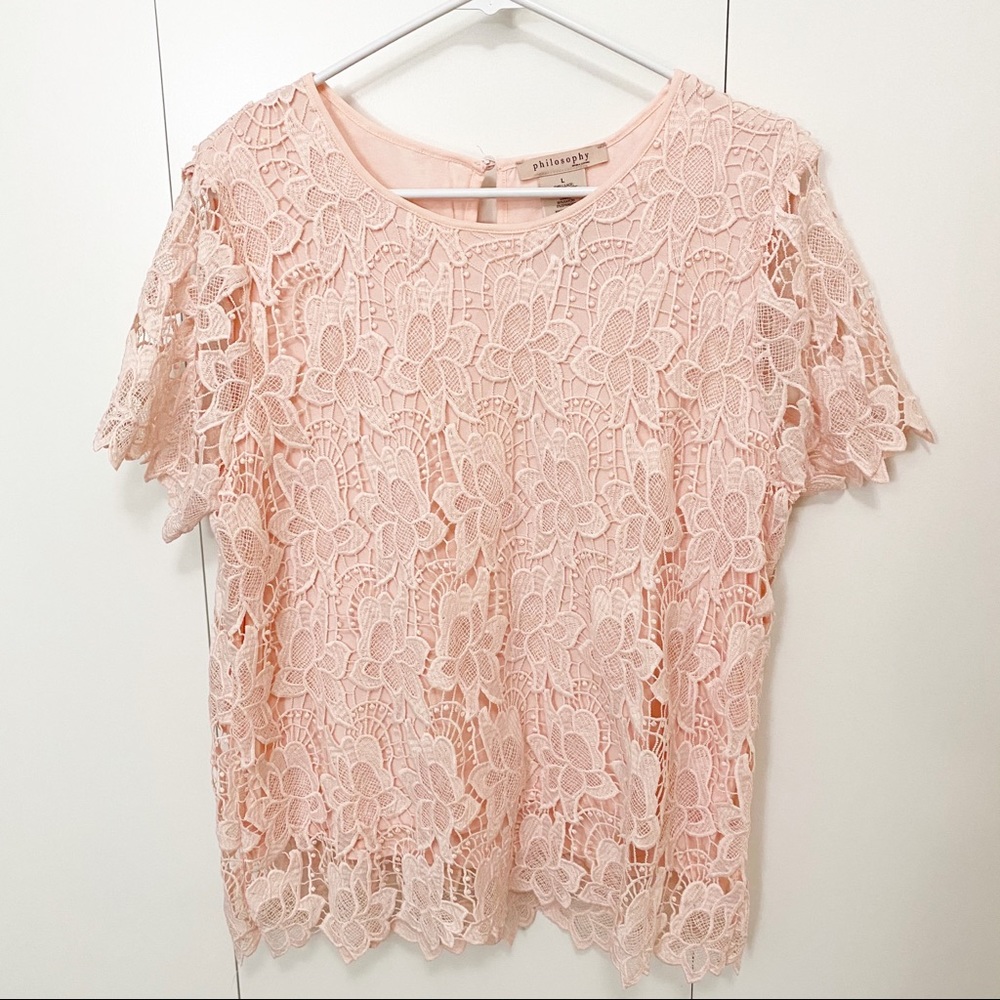 Philosophy Pink Lace Crochet Blouse Size L